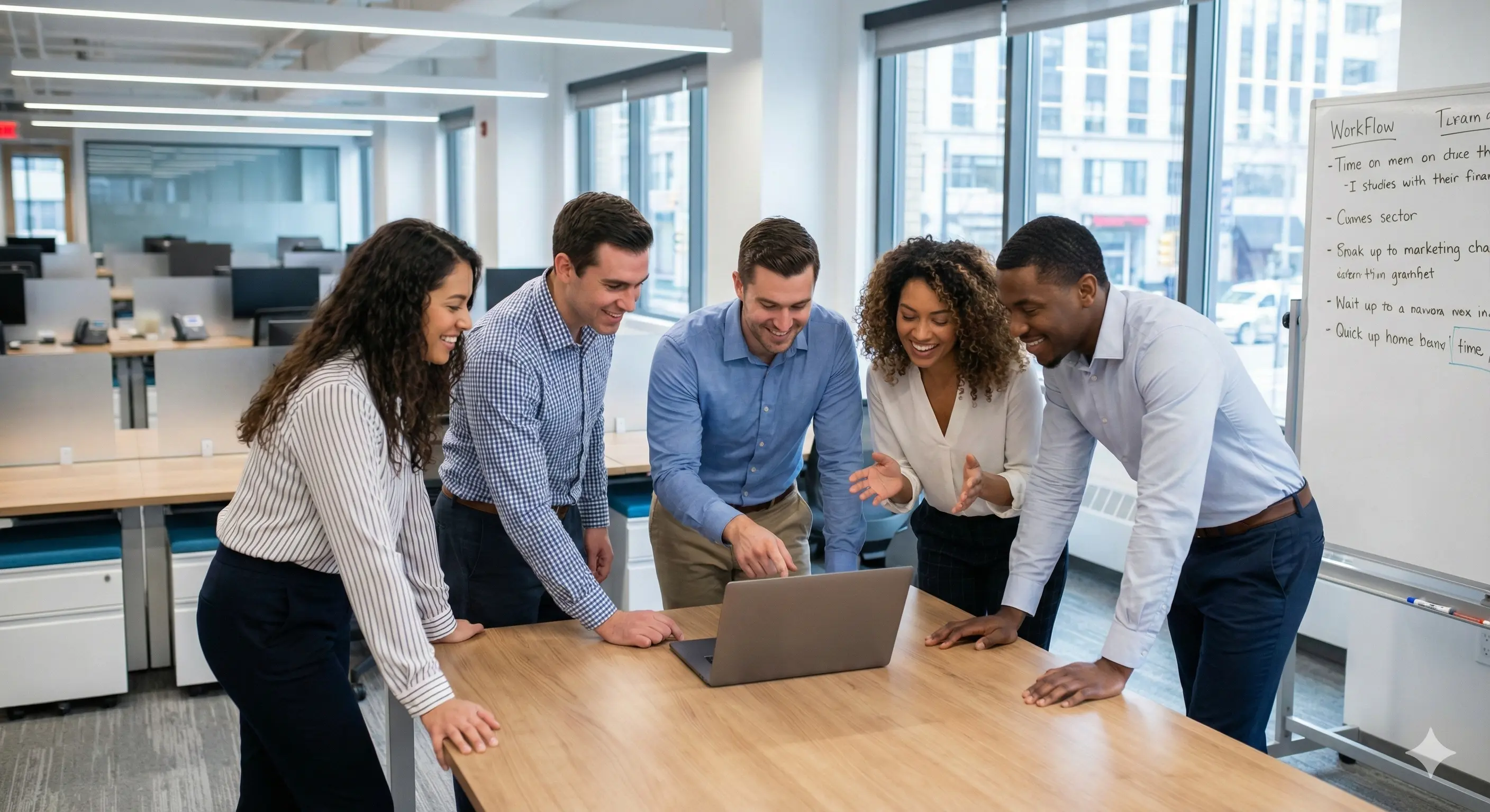 Team of diverse professionals collaborating on a project
